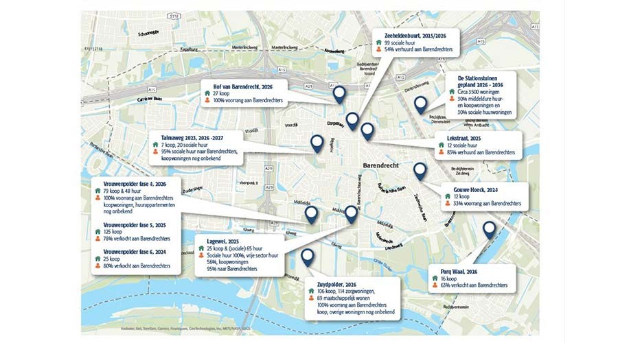 Barendrecht realiseert tussen 2022-2026 849 woningen, waarvan 605 koop