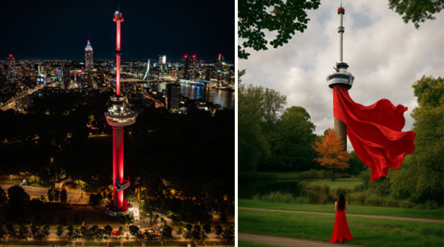 Euromast kleurt rood op Dress Red Day