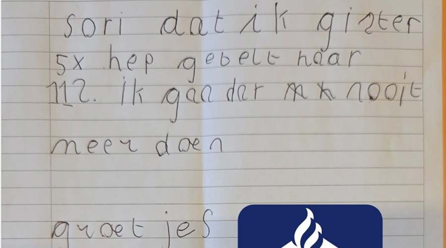 Ridderkerks jongetje belt 5 keer onnodig 112 en zegt vervolgens sorry